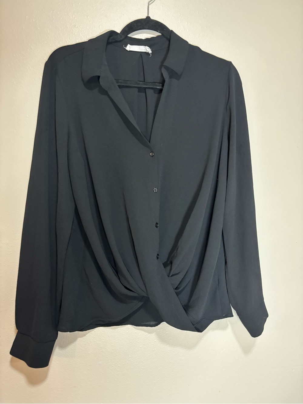 All in Favor Black Twist-Front Button Down Blouse